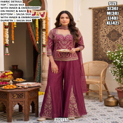 Women's Embroidered Salsa Silk Palazzo Set with Dupatta